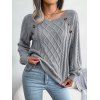Pull en Tricot à Câble Boutonné à Manches Raglan à Col Rond - Gris XL