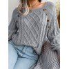 Pull en Tricot à Câble Boutonné à Manches Raglan à Col Rond - Gris 2XL