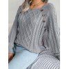 Pull en Tricot à Câble Boutonné à Manches Raglan à Col Rond - Gris 2XL