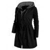 Manteau à Capuche Chiné Long Zippé à Cordon de Serrage Grande Taille - Noir XL