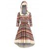 Ethnic Style Dress Hooded Dress Printed Faux Fur Lace Up Textured Panel A Line Midi Dress - COFFEE XXXL