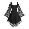 Gothic Dress Solid Color Dress Floral Lace Sleeve Lace Up Cold Shoulder A Line Mini Dress - BLACK L