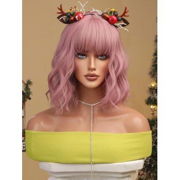 

Wavy Bobo Full Bang Medium Cosplay Synthetic Wig, Flamingo pink