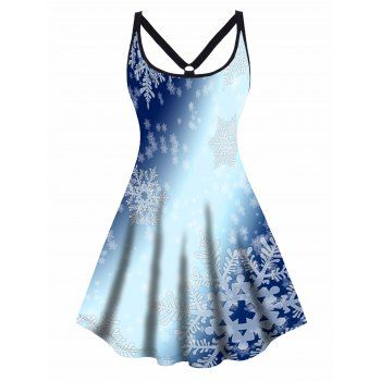 

Plus Size Christmas Snowflake Print Dress Elastic Strap A Line Dress, Black