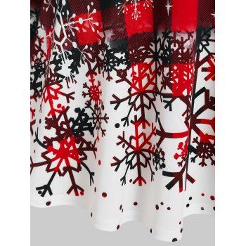 Plus Size Christmas Snowflake Plaid Print Dress Faux Fur Panel Ruched Bust A Line Dress