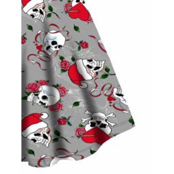 Plus Size Christmas Cap Skulls Rose Heart Print Mini Dress O Ring Elastic Straps Cami Dress