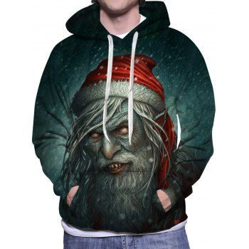 

Christmas Hoodie Spooky Santa Claus Pattern Drawstring Long Sleeve Sweatshirt With Hood, Multicolor