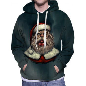 

Christmas Hoodie Angry Santa Claus Pattern Drawstring Long Sleeve Sweatshirt With Hood, Multicolor