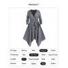 Plus Size Dress Space Dye Belted Plunging Neck Long Sleeve Midi Handkerchief Dress - GRAY 3X