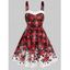 Robe de Noël Ligne A à Imprimé Flocon de Neige à Carreaux de Grande Taille en Fausse Fourrure - Rouge L