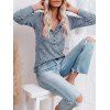 Half Button Knit Top Long Sleeve Heathered Casual Knitted Top - BLUE 3XL