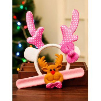 Fashion Women's Hair Accessories 2 Pcs Children Christmas Party Accessories Antlers Hairband And Toys Set Light pink