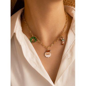 

Christmas Necklace Santa Claus Wreath Crutch Cute Necklace, Golden