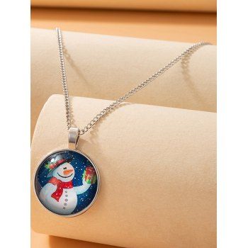 Christmas Snowman Gift Box Round Pendant Adjustable Chain Necklace