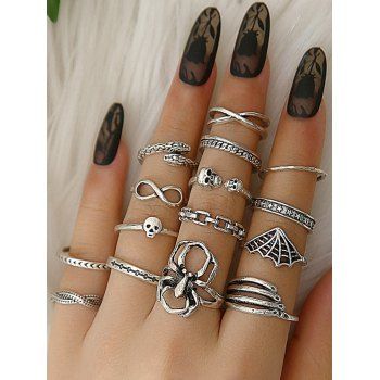 15 Pcs Gothic Rings Set Skull Spider Twisted Rings