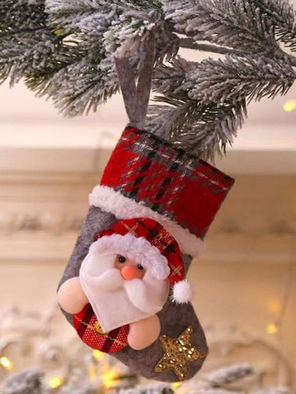 Décor de Chaussettes à Suspendre en Fausse Fourrure à Imprimé Élan et Père Noël Maison - multicolor A 