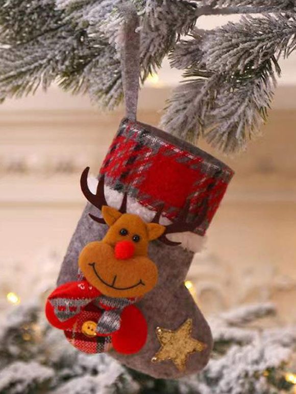 Décor de Chaussettes à Suspendre en Fausse Fourrure à Imprimé Élan et Père Noël Maison - multicolor B 