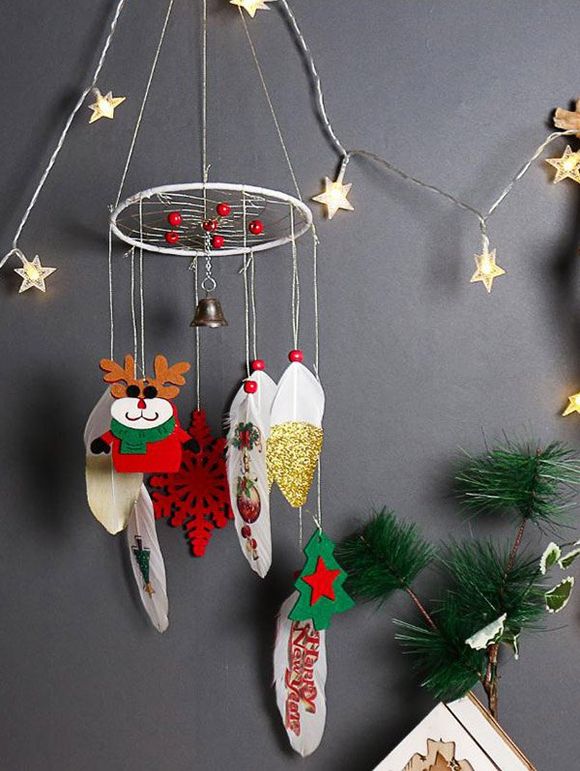 Attrape-Rêve Motif Plumes Sapin de Noël et Flocons de Neige Style Bohémien Décor Maison - multicolor 