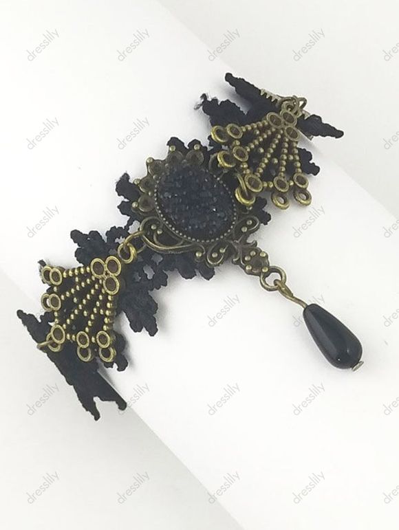 Chaîne de Cheville en Dentelle et Pierres Fantaisies Style Vintage - Noir 