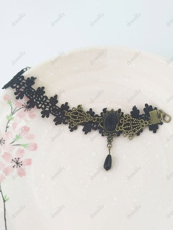 Chaîne de Cheville en Dentelle et Pierres Fantaisies Style Vintage - Noir 
