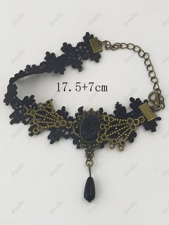 Chaîne de Cheville en Dentelle et Pierres Fantaisies Style Vintage - Noir 