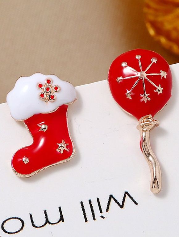Boucles D'Oreilles Pendantes Motif Boules de Noël et Flocons de Neige - Rouge 