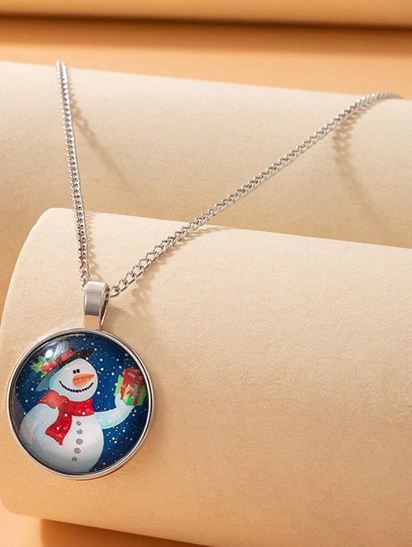 Collier en Chaîne Réglable avec Pendentif Boîte Cadeau et Bonhomme de Neige de Noël - multicolor 