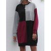 Colorblock Drop Shoulder Mini Sweatshirt Dress Long Sleeve Crew Neck Tunic Dress - multicolor XL