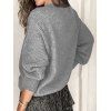 Solid Color Floral Lace Panel Knitwear Textured Mock Button Long Sleeve V Neck Knit Top - DARK GRAY 3XL