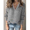 Solid Color Floral Lace Panel Knitwear Textured Mock Button Long Sleeve V Neck Knit Top - DARK GRAY 3XL