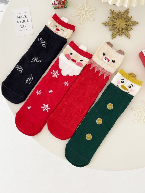 4 Pair Christmas Socks Printed Cute Socks Set