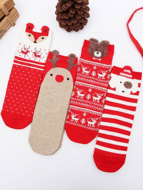 4 Pair Christmas Socks Cute Animal Print Socks Set