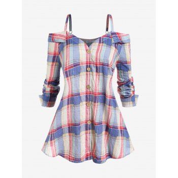 

Plus Size Plaid Cold Shoulder Blouse, Multicolor