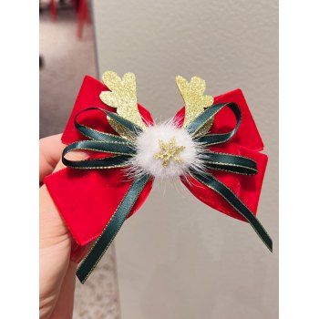 

Christmas Elk Snowflake Faux Fur Bowknot Velour Hair Clips, Red