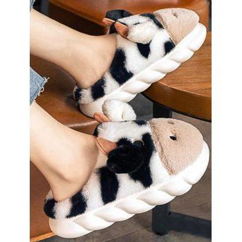 

Cute Cow Pattern Warm Anti Slip Indoor Slip On Winter Slippers, Multicolor