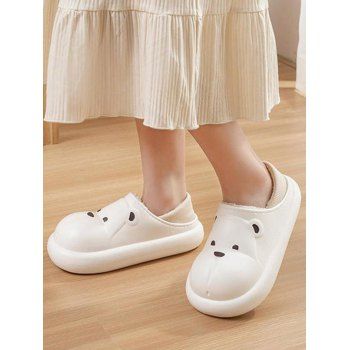 

Cute Bear Faux Fur Liner Home Indoor Warm Shoes, White
