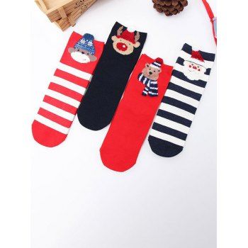 

4 Pair Christmas Socks Animal Santa Claus Striped Print Cute Socks Set, Multicolor a