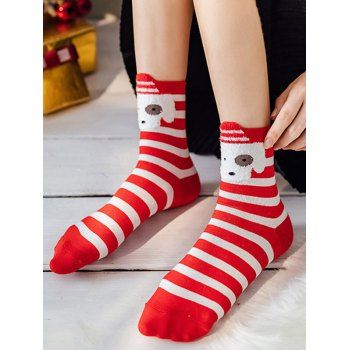 

Cute Striped Dog Print Christmas Socks, Red