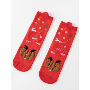 

Cute Christmas Cartoon Elk Snowflake Letter Graphic Cotton Socks, Red
