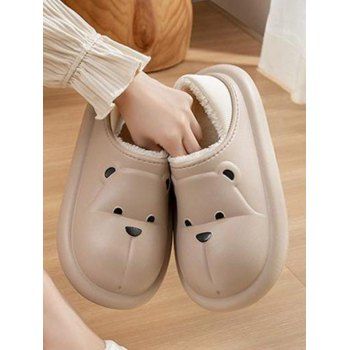 

Cute Cartoon Bear Pattern Indoor Home Ribbed Warm Faux Fur Shoes, Light coffee