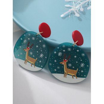 

Cute Christmas Elk Snowflake Pattern Geometric Shape Drop Earrings, Multicolor a