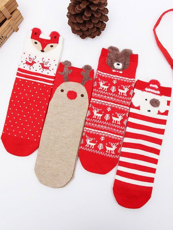 Ensemble de Chaussettes de Noël à Imprimé Animal Mignon 4 Paires - multicolor A 4 PAIRS