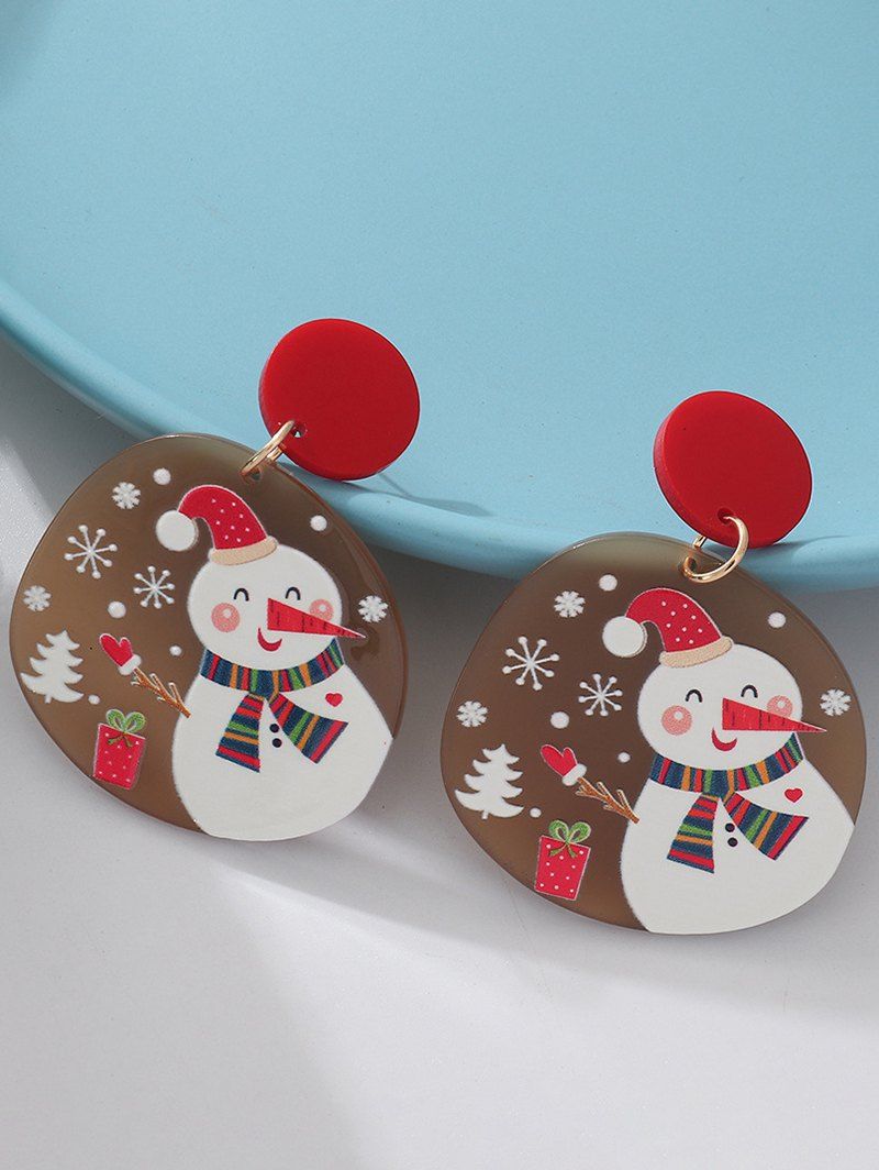 Boucles D'Oreilles Pendantes de Noël en Forme Ronde Motif de Bonhomme de Neige - multicolor A 1 PAIR