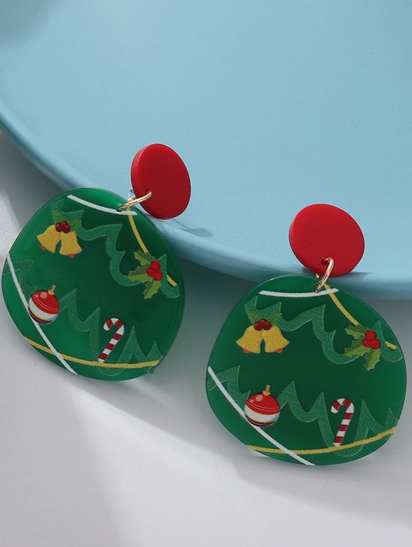 Boucles D'Oreilles Pendantes Cloche de Noël en Forme Géométrique Motif de Cerise - multicolor A 1 PAIR