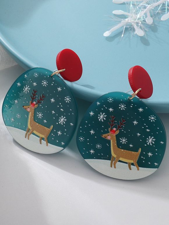 Boucles D'Oreilles Pendantes de Noël en Forme Géométrique Motif de Cerf et Flocon de Neige - multicolor A 1 PAIR