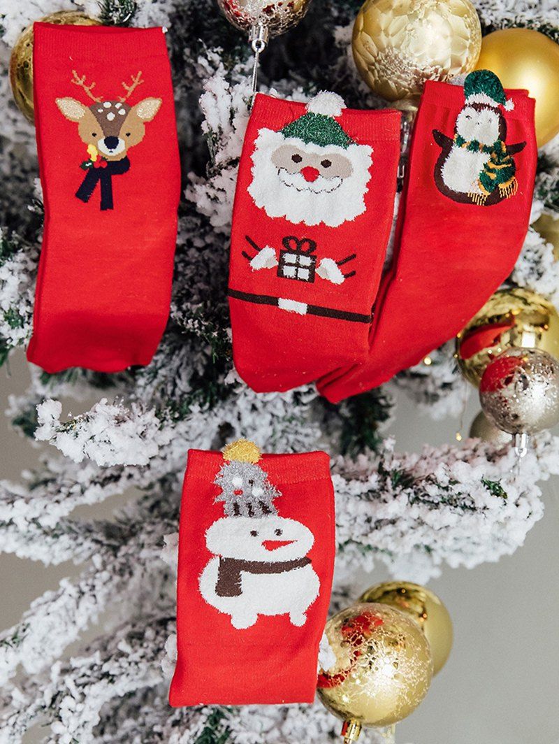 Ensemble de Chaussettes à Imprimé Père Noël Mignon Cerf et Bonhomme de Neige 4 Paires - multicolor A 4 PAIRS
