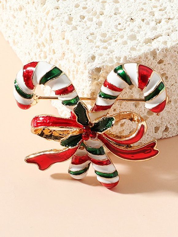 Broche de Noël Canne Bonbon et Nœud Papillon - multicolor 