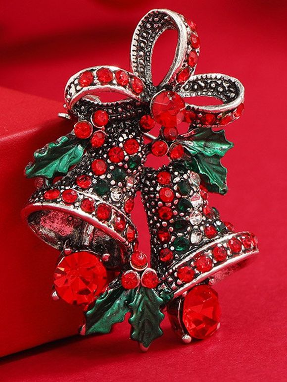 Broche en Forme de Cloche de Noël Ornée de Strass Style Vintage - multicolor 