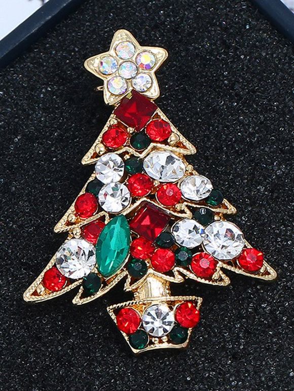 Broche à La Mode en Forme de Sapin de Noël et Etoile en Strass Colorés - multicolor 