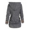 Tribal Stripe Hooded Knit Top Ruched Curved Hem Long Sleeve Knitted Top - GRAY XL